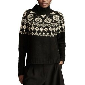 Lucky Brand Fair Isle Wool Blend Black & Beige Sweater Women's Large